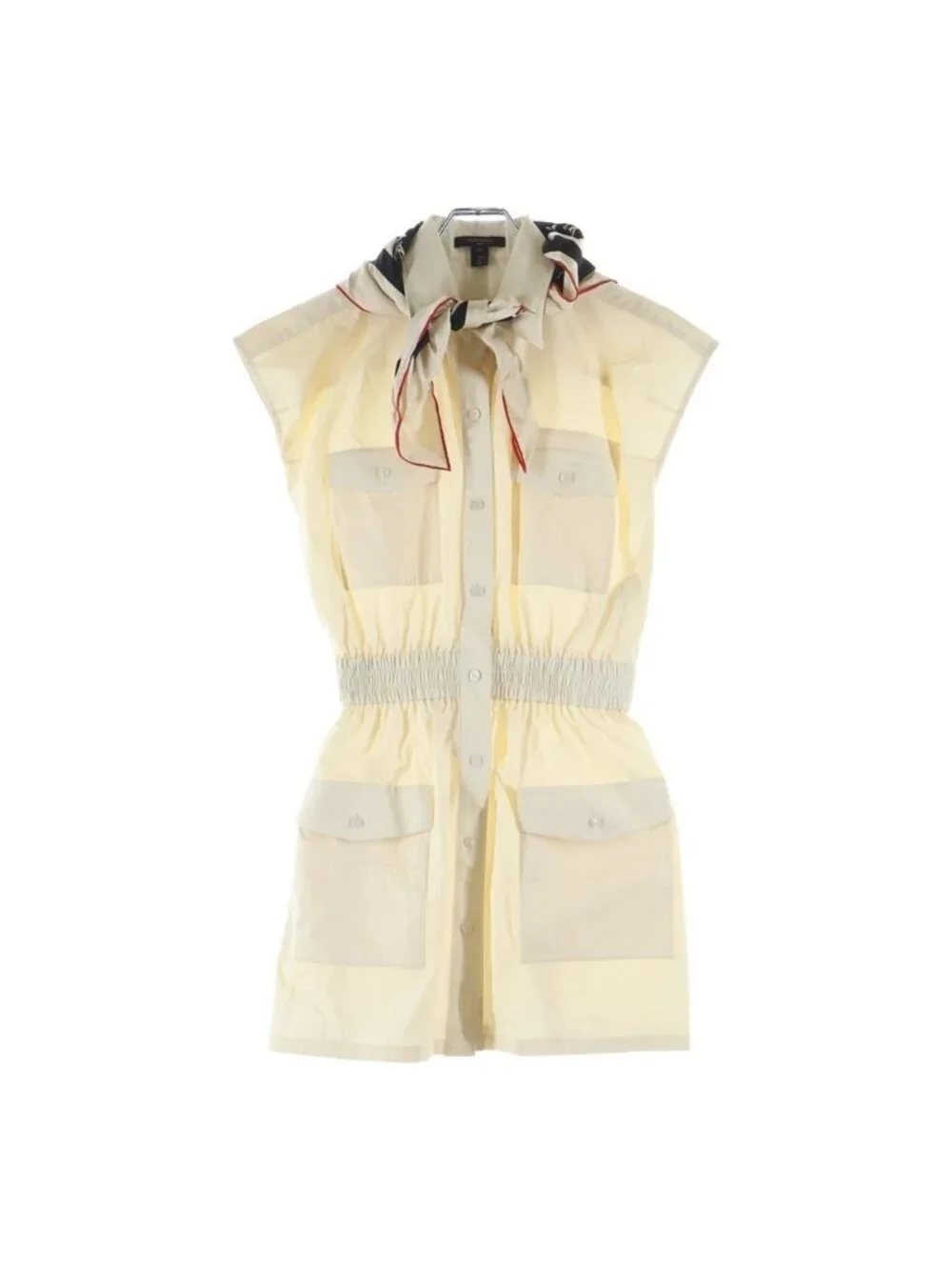 Louis Vuitton Monogram Scarf Safari Shirt Dress Sleeveless Gather Beige